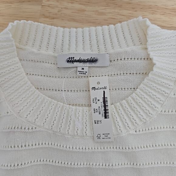NWT Madewell Textural Stitch Cotton Sweater Lighthouse Size Medium NU542 *Flaw* - Picture 3 of 10